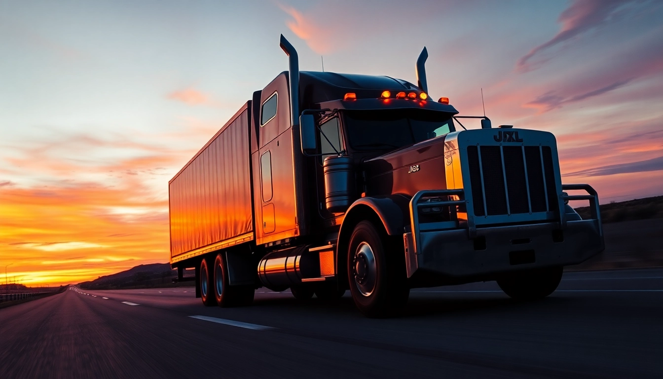 Nationwide Truck Accident Attorneys provide legal support by a truck during sunset on the highway.