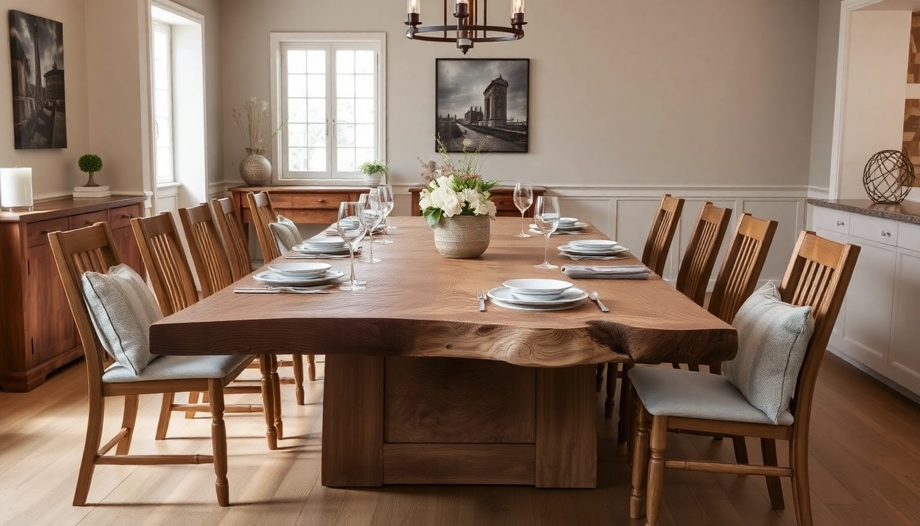 Admire the craftsmanship of a Massiver Eiche Esstisch in a beautifully set dining room.