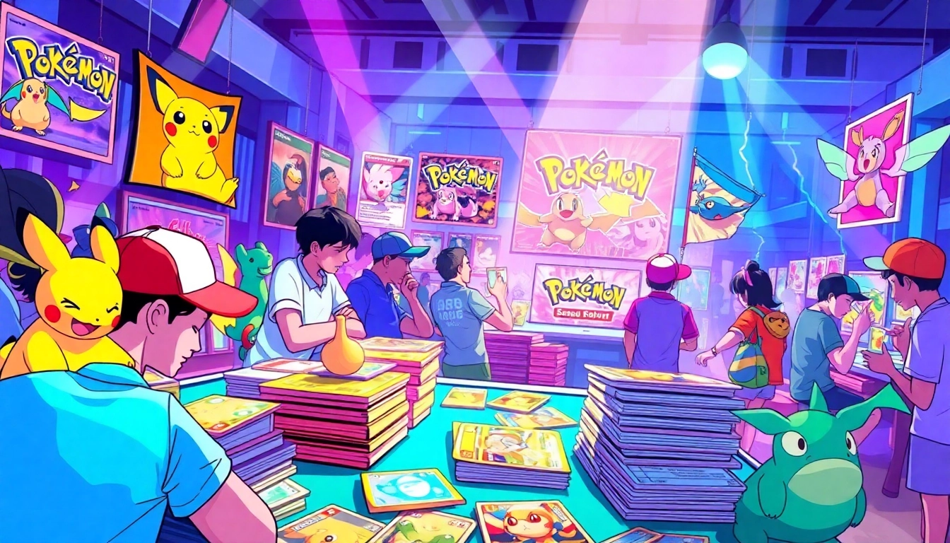 Explore Pokemon TCG India featuring vibrant trading cards and collectors in an engaging atmosphere.
