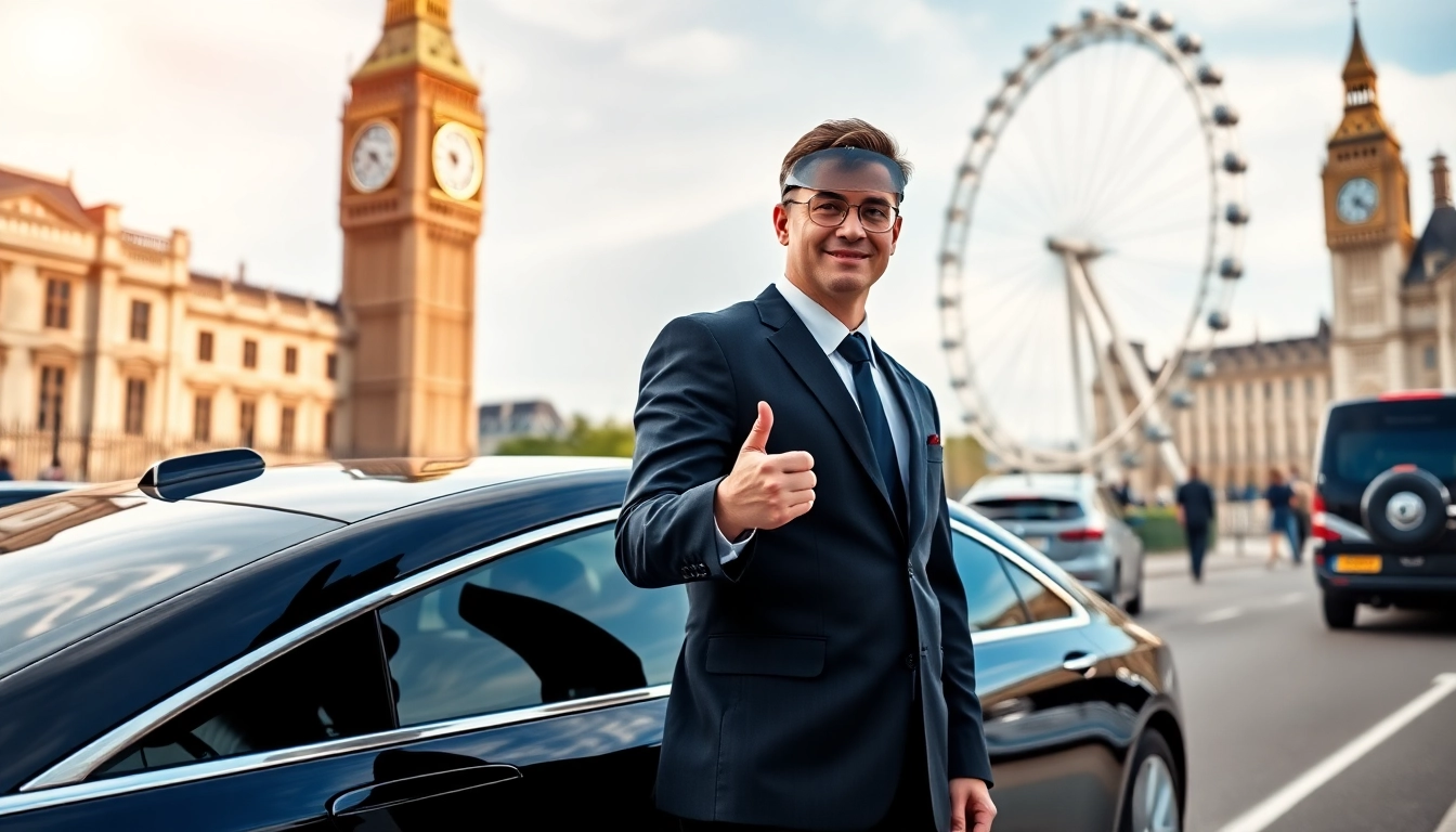 Experience a professional private chauffeur london offering luxury travel services in a scenic city backdrop.