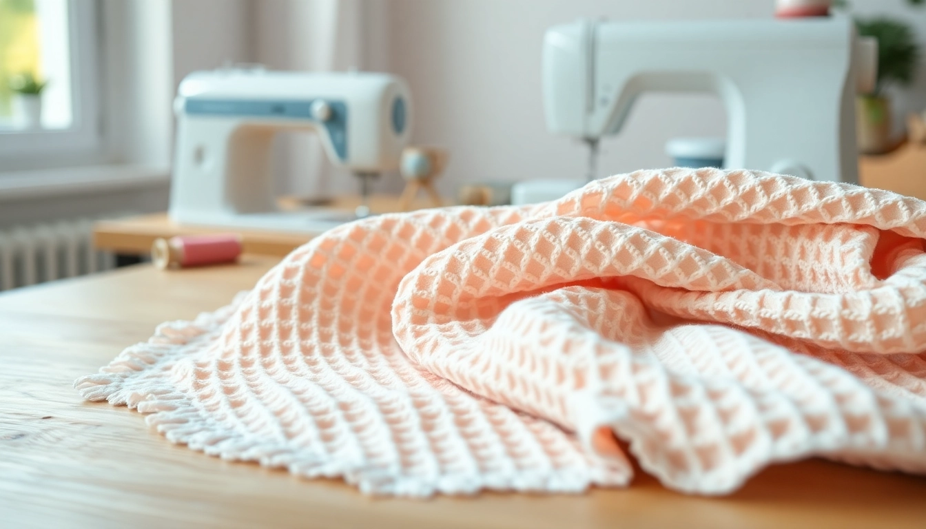Wafel katoen stof met unieke structuur voor creatieve naai projecten.