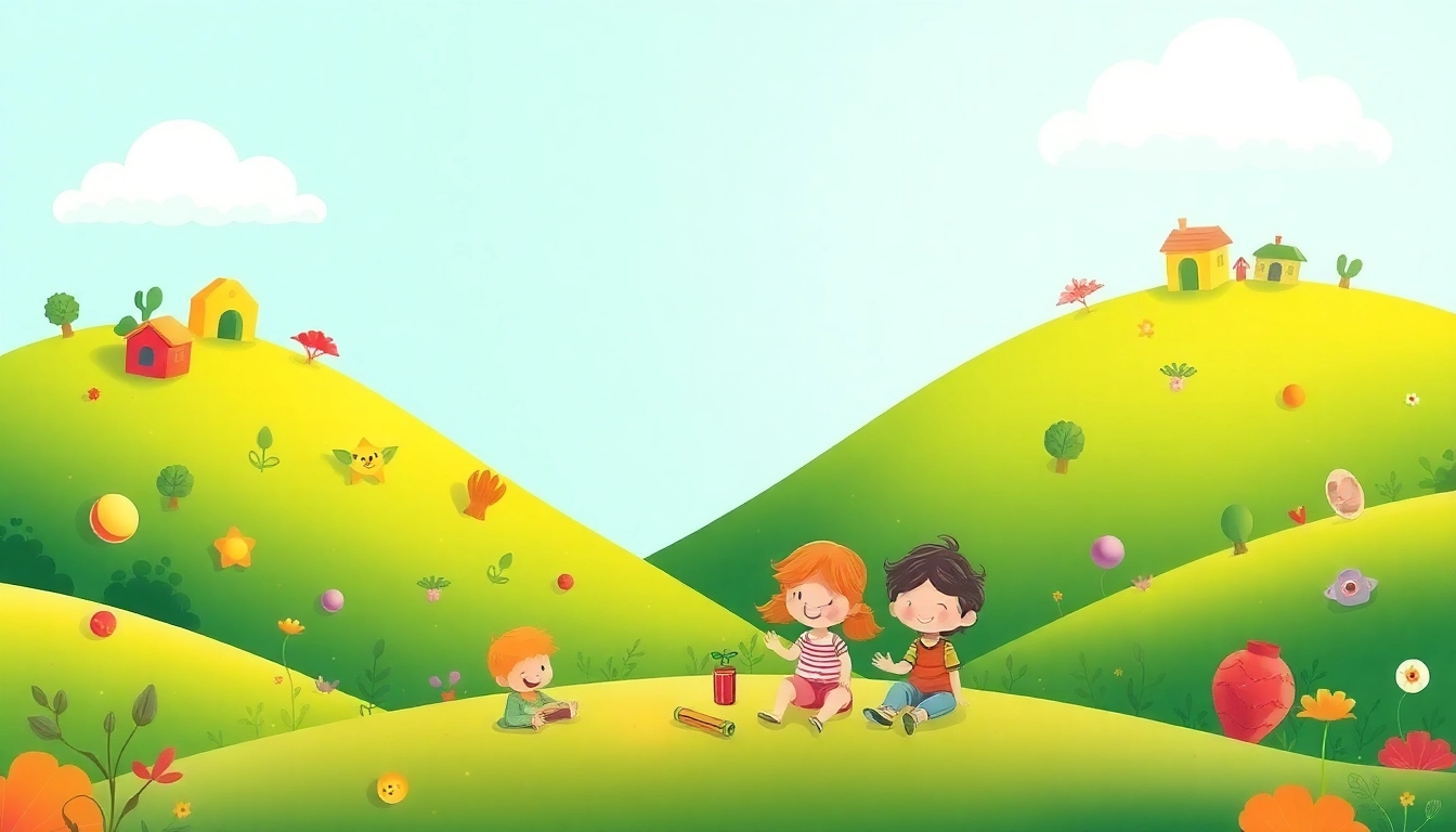 Menyajikan suasana ceria di totopia dengan anak-anak yang bermain dan berkreasi.